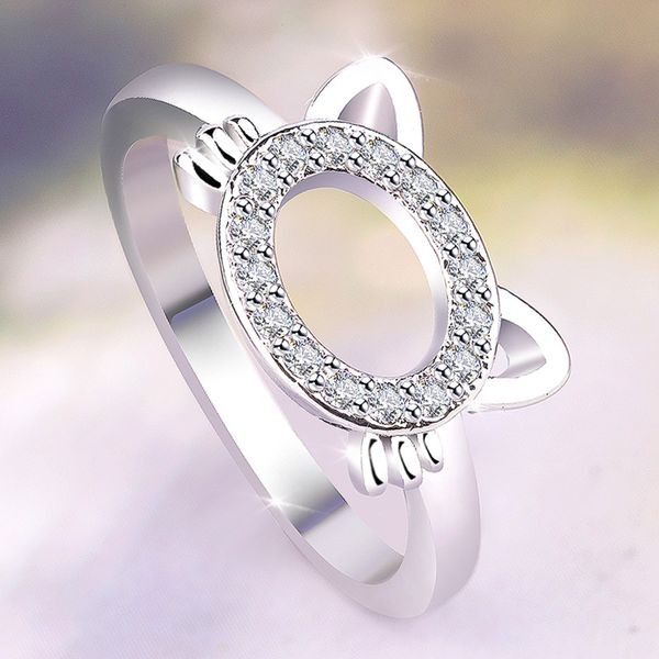 

cute boho female cat animal ring retro 925 silver crystal zircon stone rings for women wedding jewelry valentine's day gift, Golden;silver