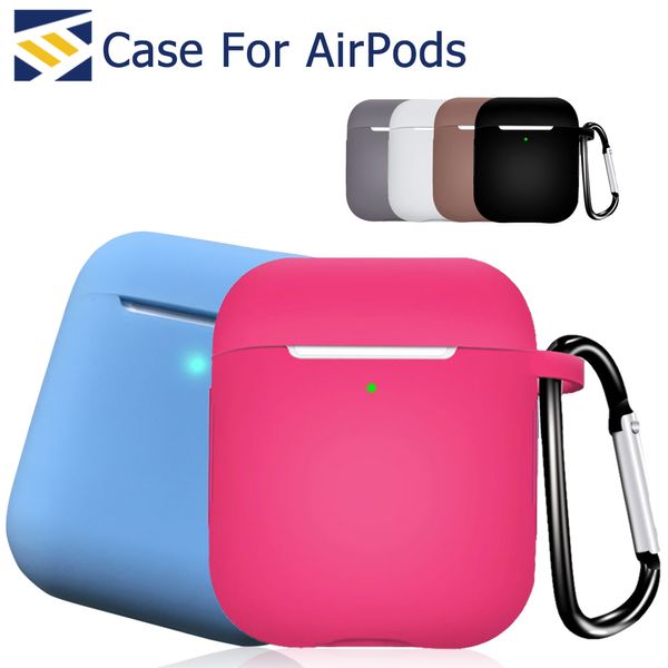 

for airpods earphone 1/2 generation case air pod earbuds case pouch protective colorful slim silicone cover shockproof with hook for airpod