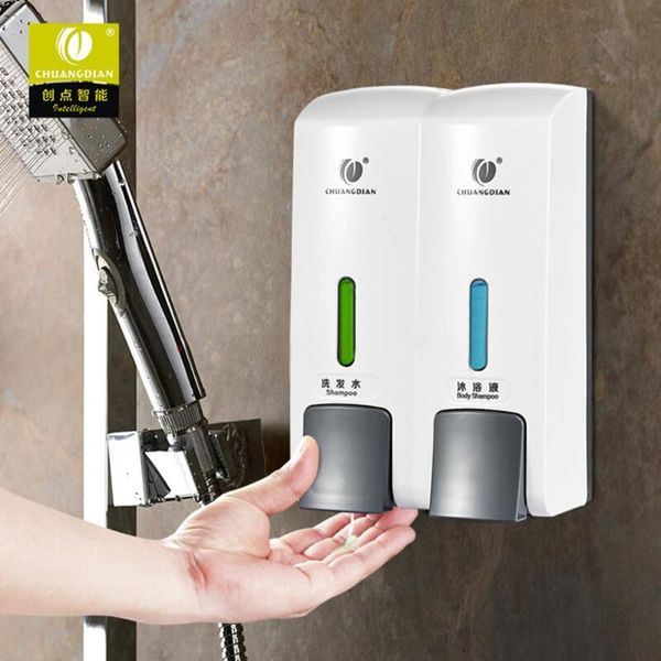 

chuangdian 300ml double manual wall mount liquid soap dispenser bathroom soap lotion dispenser washroom shampoo box