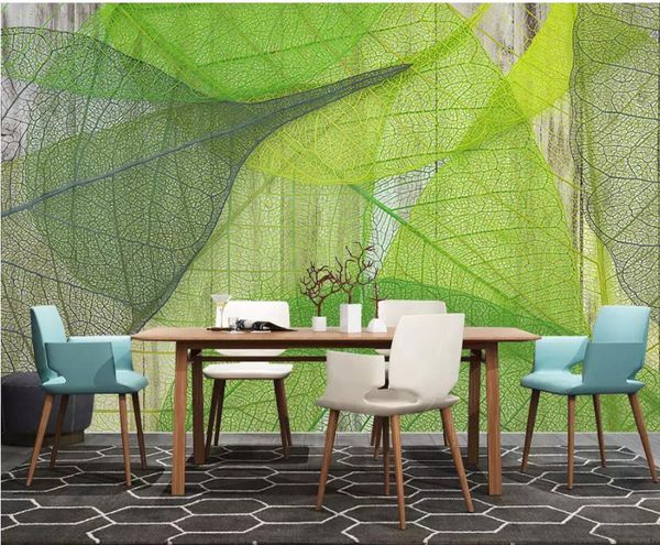 carta da parati per pareti 3 d per soggiorno Green veins leaves Nordic minimalista pittura murale di fondo