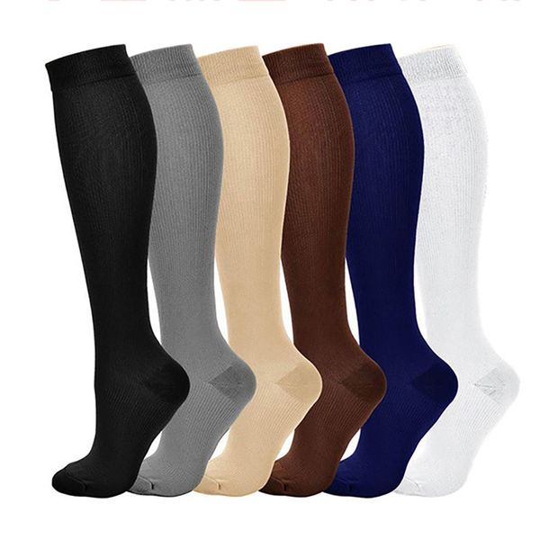 

6 pair/set nylon anti-fatigue knee high compression socks calf foot support stockings s-xxl mens womens socks 0, Black