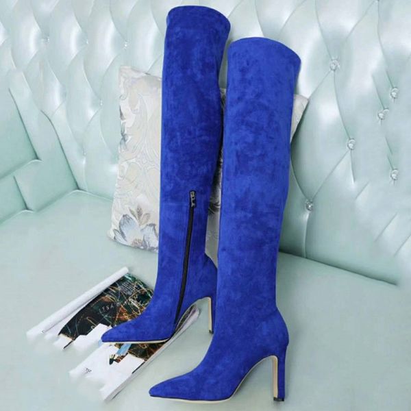 blue suede over the knee boots