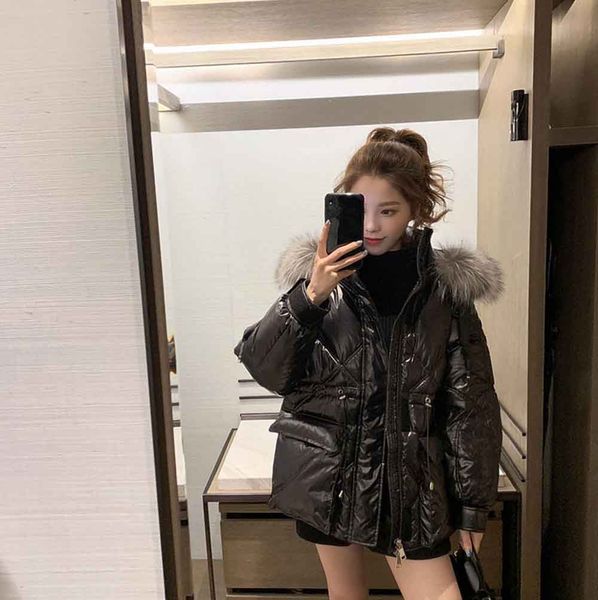 

2019 зимняя короткие хлопковые куртки женщины взрыв модели hot net красный корейский с капюшоном большой меховой воротник яркое толстые хлоп, Black;brown