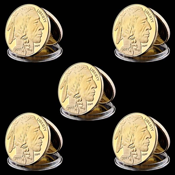 

5pcs 2011 united states buffalo native usa in god we trust liberty buffalo gold plated challenge collectible coin