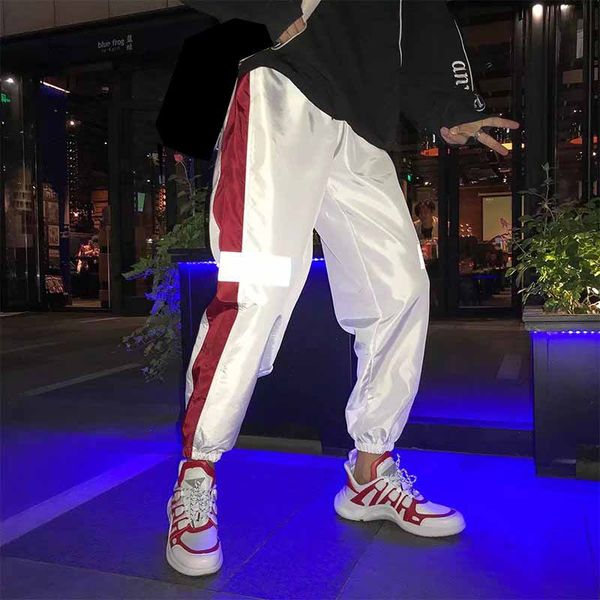 

outdoor 2019 summer autumn loose joggers sport style gym running reflective elastic hip hop teenagers track pants men, Black;green
