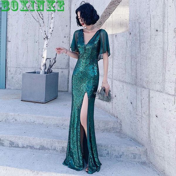 

2019 вадим украина платье женщины плюс размер новая партия блесток длинные sexy хост fish tail тонкий благородный с алмазными листья лотоса, Black;pink