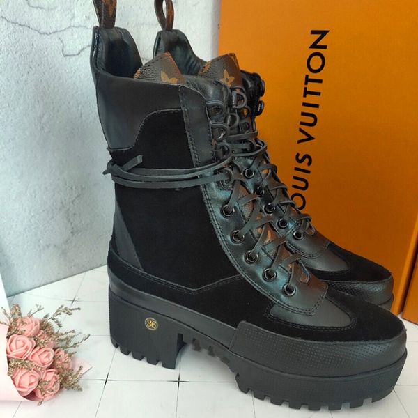 

ladies short boots 100% cowhide wild coarse heel luxury women shoes leisure high heeled women boots fashion martin boots 42, Black