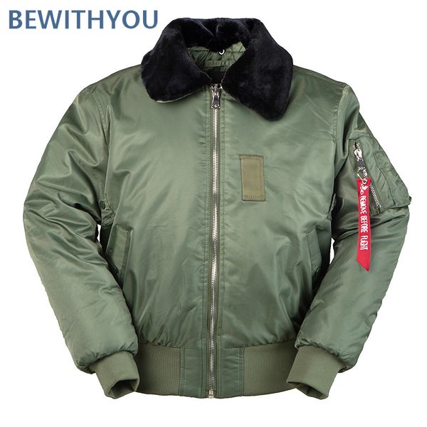 

oversize b15 winter bomber jackt detachable fur collar b-15 coat women thick vintage men clothes polit jackets 2019, Black