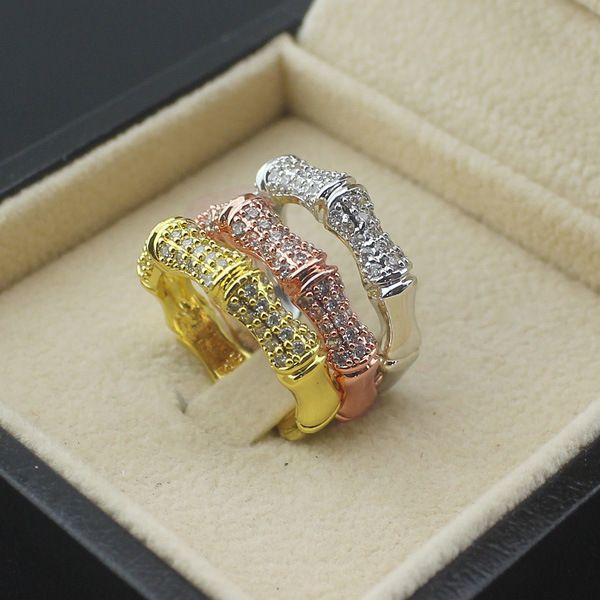 

2020 designer low price wholesale fashion bamboo diamond ring couple ring full diamond ring three, Silver
