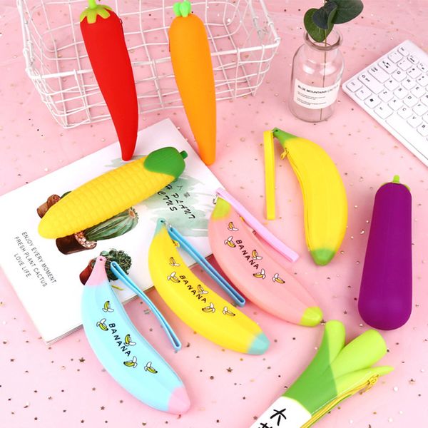 

banana pineapple pencil case cute vegetable fruit silicone pencil case creative student learning promotional gift