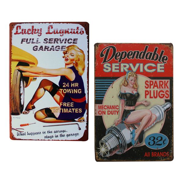

2pcs vintage retro car autometal tin sign wall plaque poster cafe bar pub club home decor 12 x 8 inches