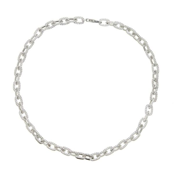 

sparking bling 5a cubic zirconia box chain iced out bling cz open link chain silver color choker necklace for women wholesale, Golden;silver