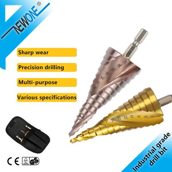 

newone metric spiral flute step hss steel 4241 cone titanium coated drill bits tool set hole cutter 4-12/20/32mm