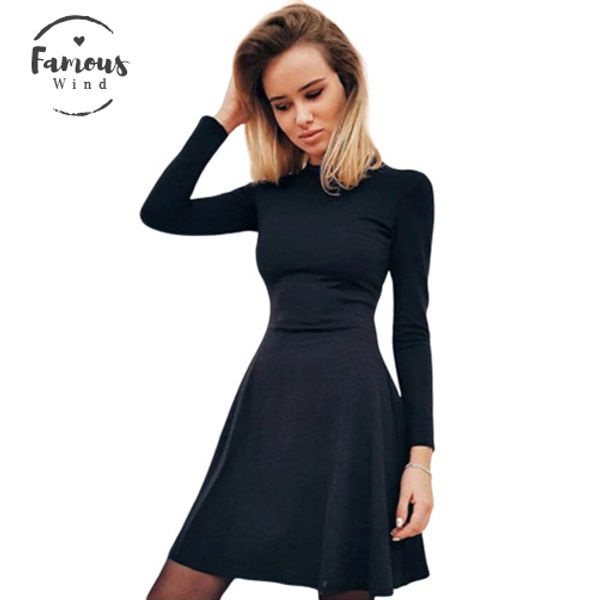 

female vestidos long sleeve dress autumn winter slimming elegant party dresses temperament twill quality mini dress drop shipping, Black;gray