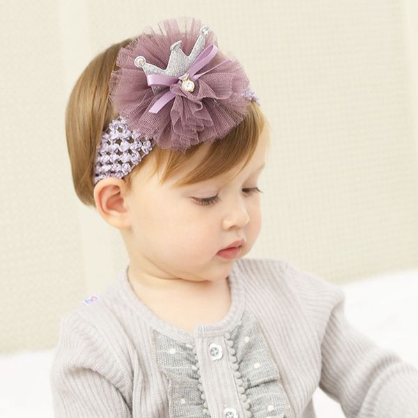 

girls bowknot crown headband lace elastic princess hair band fashion style children kids hair accessories kids decor, Slivery;white