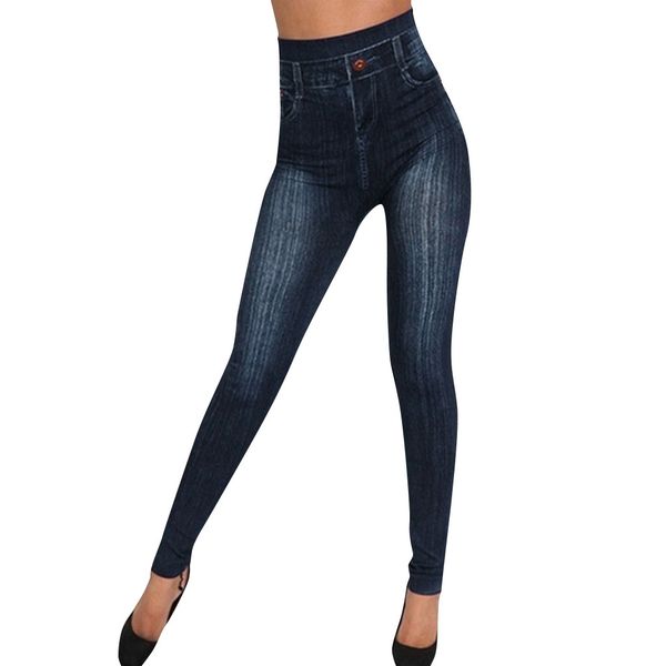 

chamsgend 2019 new women's imitation denim high waist yoga pants hips nine pants sports fashion running tight fitness yoga, White;red