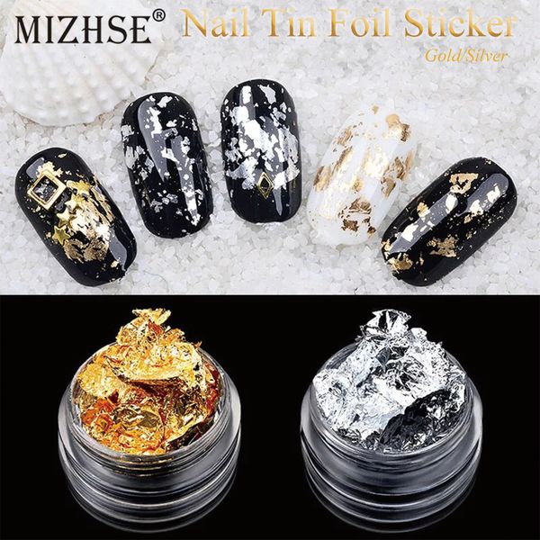 

mizhse 1 box gold silver irregular aluminum foil paper nail decorative nail art sticker 3d glitter diy manicure uv gel polish, Black