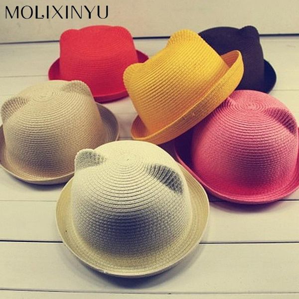 

уши molixinyu мода соломенные шляпы детские шапки для девочек bucket hat cap мальчики дети вс лето cap дети твердая бич панама caps txhyl, Yellow