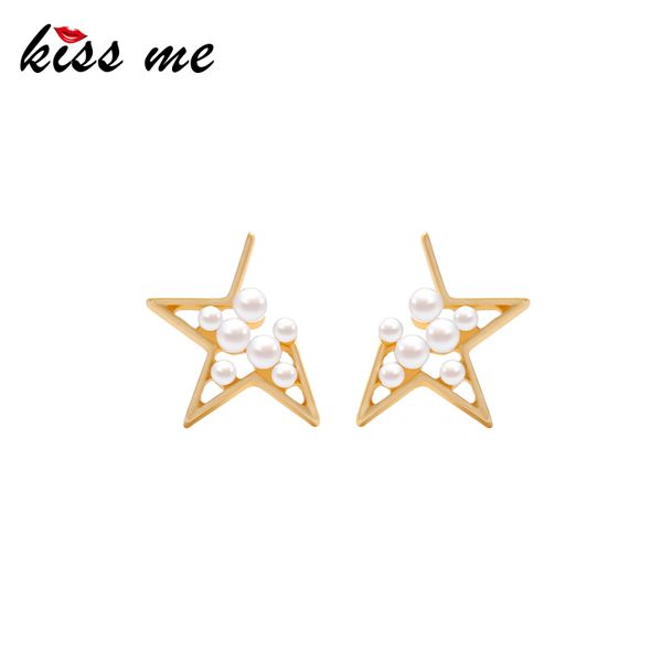 

kissme 2020 new stud earrings for women worn gold color unique design incomplete star acrylic pearl earrings fashion jewelry, Golden;silver