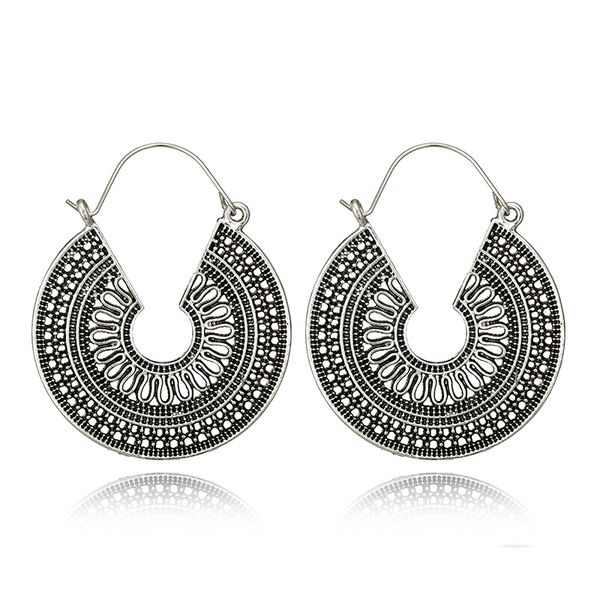 

women vintage big hoop earrings gypsy tribal handmade hollow circle loop earring bijoux jewelry, Golden;silver