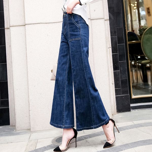 

vintage high waisted flare jeans women wide leg mom jeans plus size flare woman denim trouser loose bell-bottoms denim pan, Blue