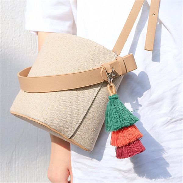 

aequeen tassel bag key chain key ring holder hanging bohemian style women colorful layered tassel pendant keychain decoration, Black