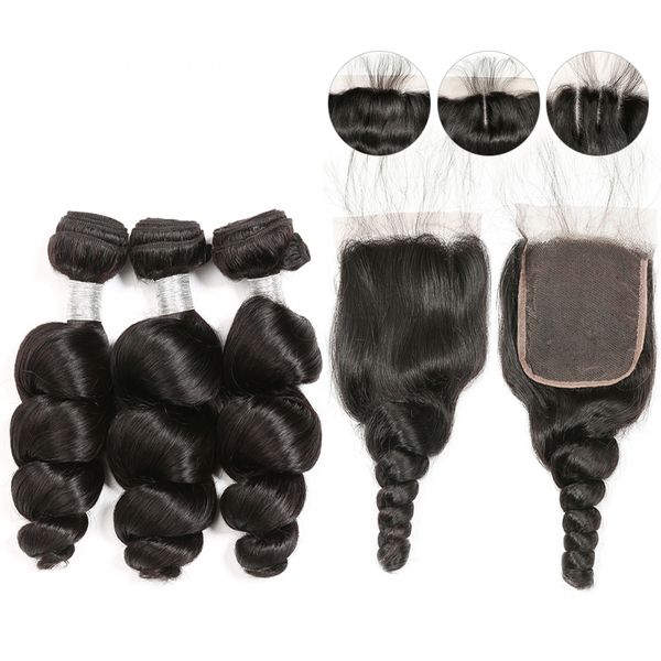 

мягкая индийская сыпучая волна волосы 3 пачки с закрытием pre щипковой lace closure с ребенком волос raw virgin indian virgin связка человеч, Black;brown
