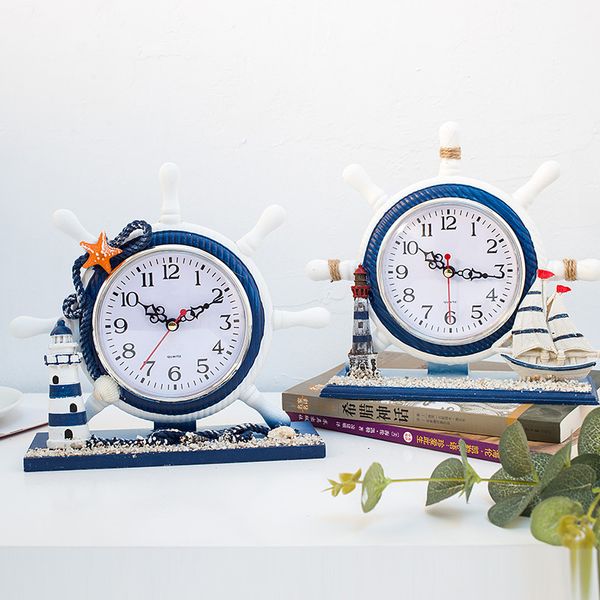 

mediterranean table clocks creative pirate ship helmsman wood clock living room bedroom ocean decoration ornaments handicrafts