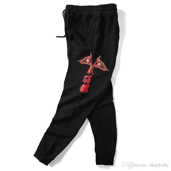 

национальный прилив европы и америки новые модули китайский стиль вышивки свободный крупногабаритные спортивный свитер брюки мужчин, Black