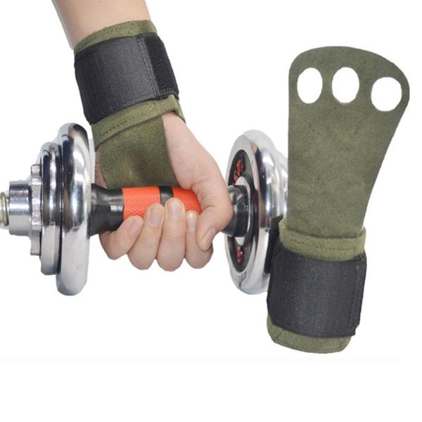 

1 pair crossfit grips cow leather palm protector pull up weight lifting gloves 3-finger hole kettlebell barbell gymnastics grips