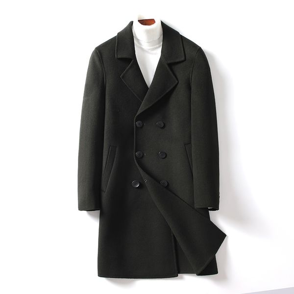 

paulkonte winter new men's long coat fashion simple gentleman wild solid color comfortable warm men's jacket, Black