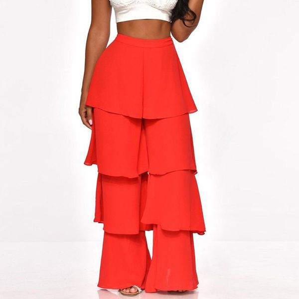 

женские брюки мода женщин твердые сборки расклешенных брюки лонги повседневный flare брюки танец повседневный # 40%, Black;white