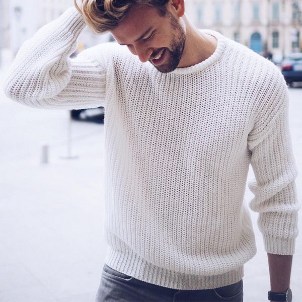 

autumn and winter new men's pullover solid knit men's pullover sweater cotton sweater men casual jumper, White;black
