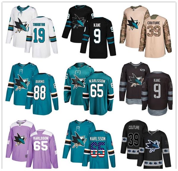 

custom jersey 65 erik karlsson 88 brent burns 9 evander kane 19 joe thornton 39 logan couture usa flag hockey jerseys, Black;red