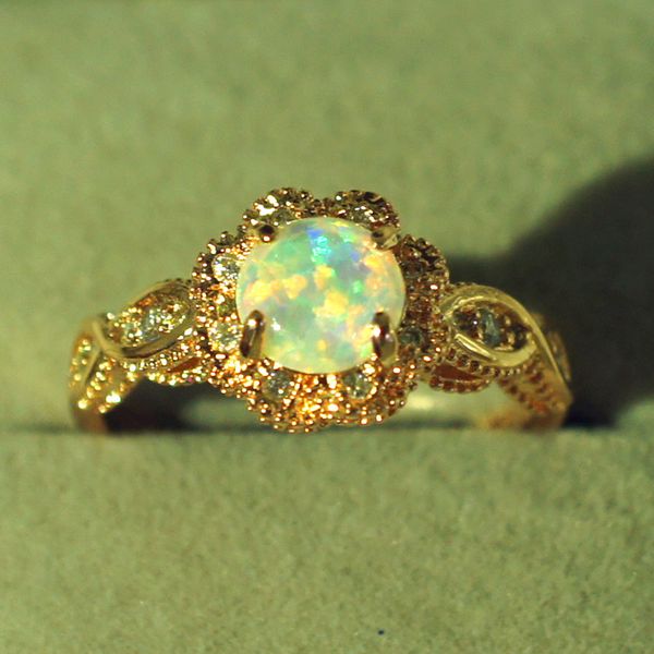 

luxury trendy opal gold couple ring for women exquisite shiny zircon engagement wedding ring ladies jewelry gift, Slivery;golden