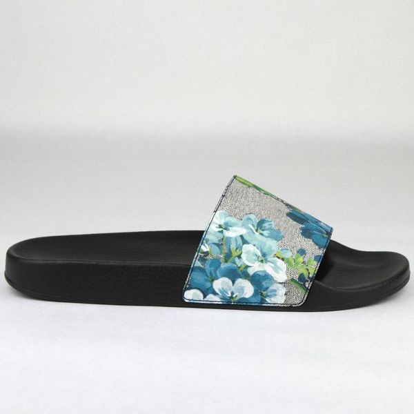 

mens and womens fashion blue blooms print slide sandals slippers italian-made causal beach scuffs with box and dust bags, Black