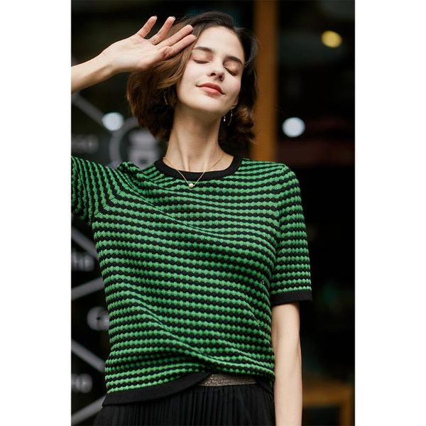 

women's sweaters stunning summer design green embroidery slim knitted short sleeve street elastic all-match, White;black