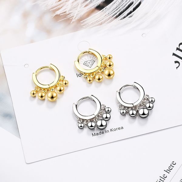 

simple gold small light beads 925 sterling silver hoop earrings for women accessories round ear rings girls jewellery creole, Golden;silver