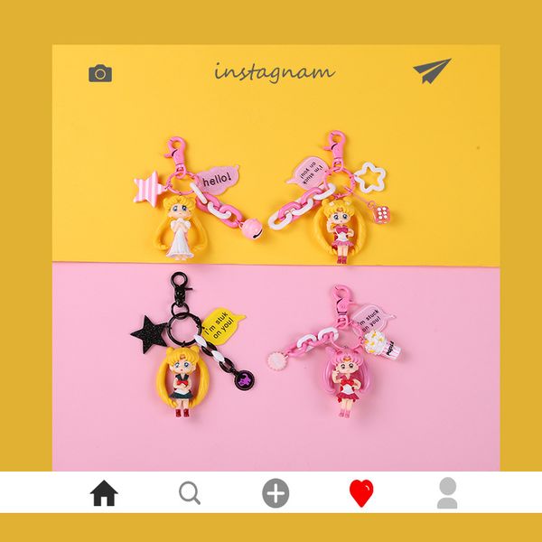 

cartoon beautiful girl key chain bag hanging original cute key chain moon princess pendant couple gift, Silver