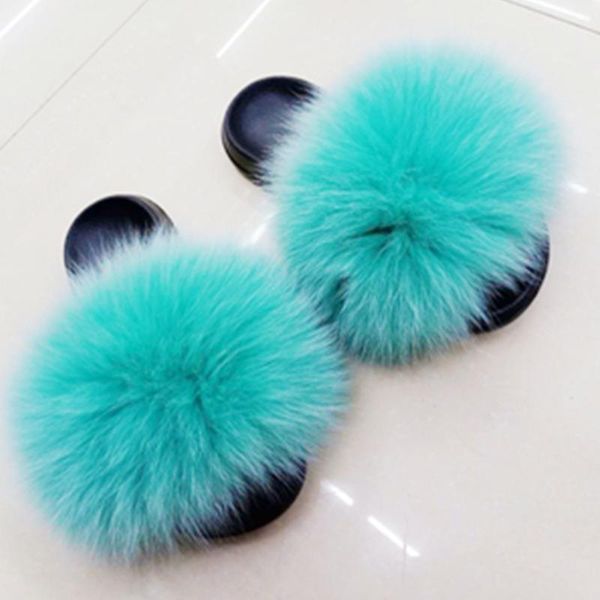 

женщины волос тапочки летние пушистая обувь радуга многоцветная женщин тапочки 100% натурального меха класса люкс слайды, Black