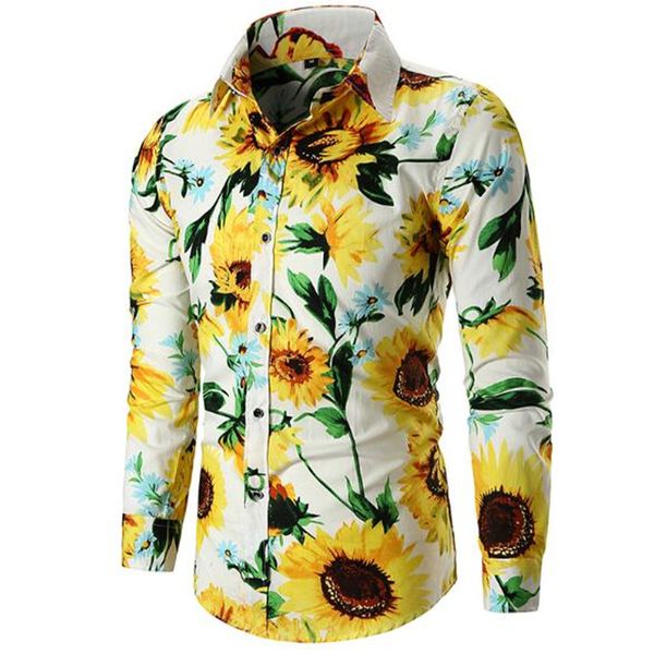 

2020 новая осень / зима моды с длинными рукавами подсолнечника принт мужские случайные рубашку с длинными рукавами, White;black