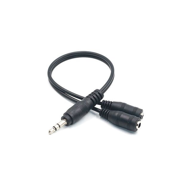 

wholesale black 3.5mm 1 in 2 couples audio line earbud headset headphone earphone splitter for tablet phone mp3 mp4