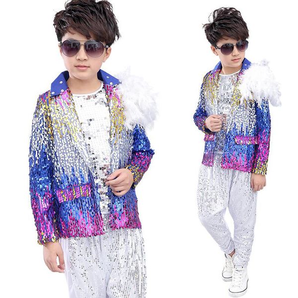 

kid hip hop clothing sequined coat pants girls boys jazz dance wear costumes kids drum stage ballroom dancing clothes wear, Black;red