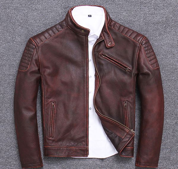 

mens leather jackets motorcycle jacket male genuine leather jacket, Black