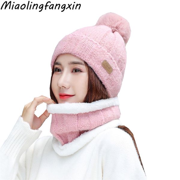 

knitted wool warm hat and scarf set women two pieces plush cap neckerchief sets winter collar scarves and hats, Blue;gray