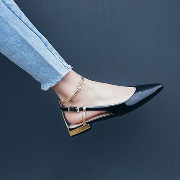 

sandals pointed toe pointy ladies beautiful flats shoes ankle strap patent leather dress china women breathable summer chinese, Black