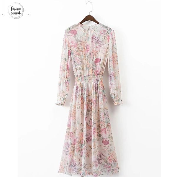 

осень платье цветочные шифон сладкие женщины o шею длинным рукавом платье эластичный пояс повседневный midi платье vestidos xdwm375, Black;gray