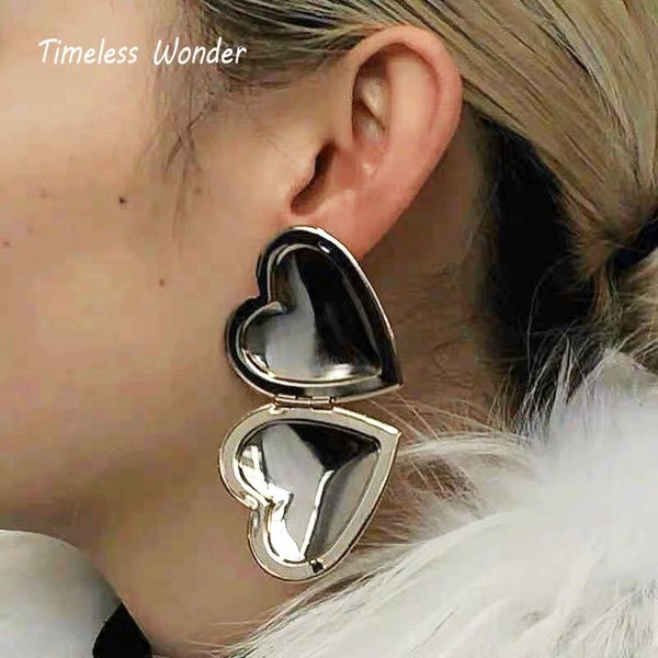 

timeless wonder stunning big heart statement drop earrings women jewelry big punk gothic runway boho aretes ins versatile 3625, Silver