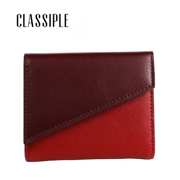 

wallet women split leather lady wallets simple fashion panelled ladies short wallet female purse red wine vintage monedero mujer, Red;black
