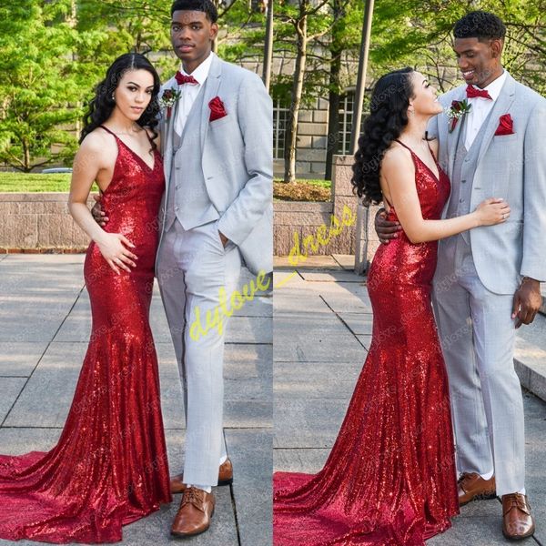 

2021 sparkle long plus size african black girl red mermaid prom dresses vestidos de fiesta sequined formal dress arabic evening gowns